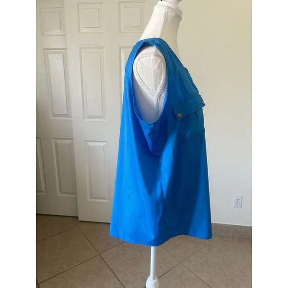 Jennifer and Grace Women's Sleeveless Button Blouse pockets  blue size 1X - Picture 3 of 12